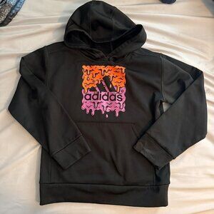 Boys Small S 8 Adidas Black Polyester Colorful Logo Pullover Hoodie